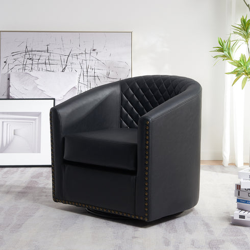 Logan Faux Leather Tufted Swivel Club Chair - Cozy Swivel Chair | Swivel Armchairs | Kinwell Furniture | Living Room Swivel Chairs